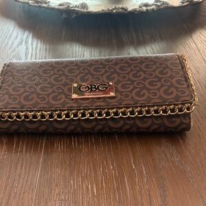 GBG Los Angeles Dark Brown Patterned Wallet with Gold Chain